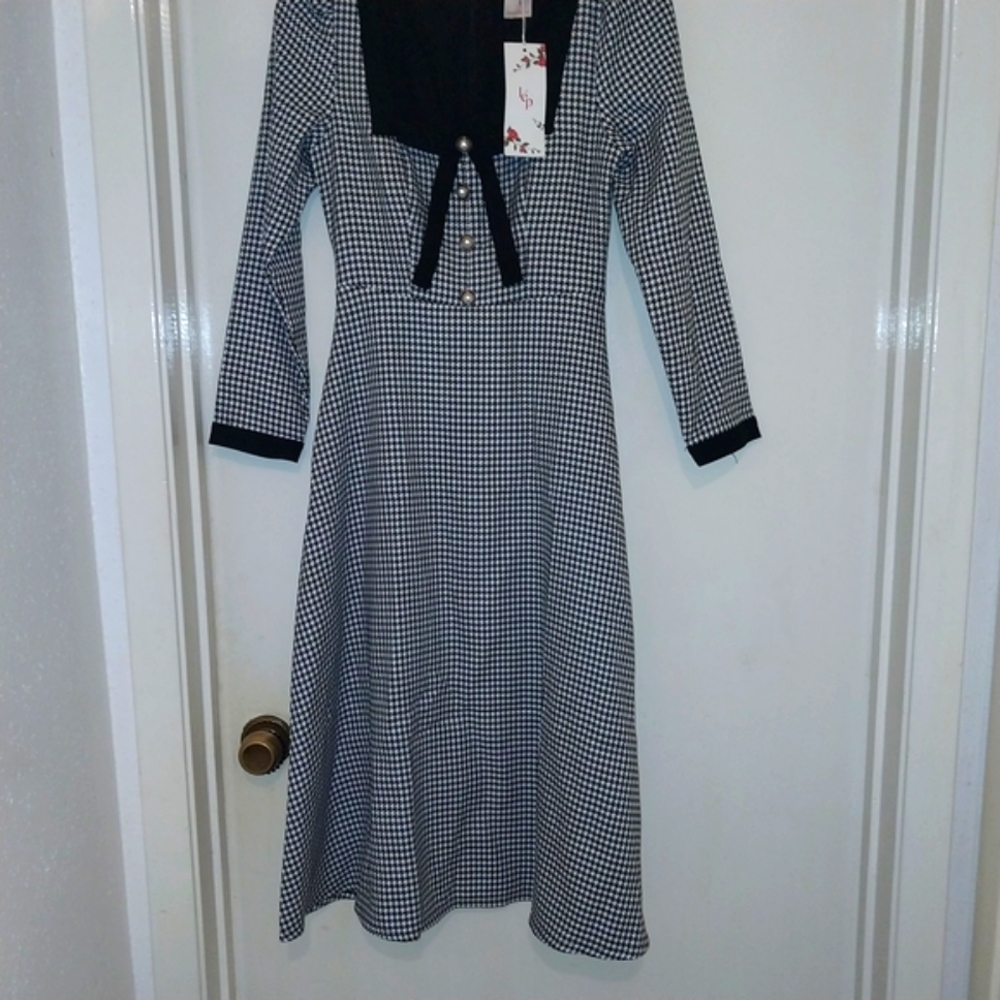 Houndstooth Black and White Long Sleeve Dress